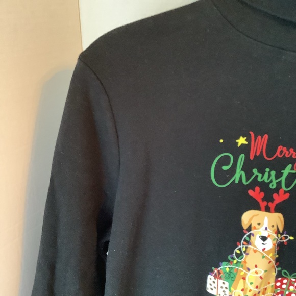 Time And Tru Merry Christmas Dog Long Sleeve Top Black Size Large - Picture 4 of 11
